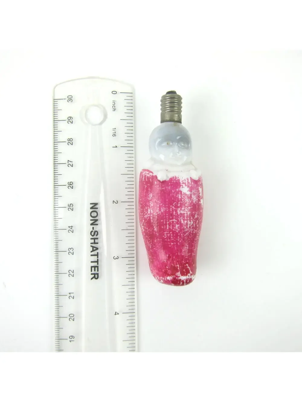Vintage Christmas Figural Milk Glass Light Bulb C6 Baby in Red Stocking Japan